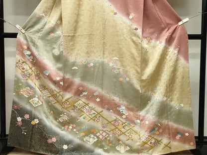 平和屋着物●訪問着　扇面花文　暈し染め　金銀彩　正絹　逸品　CABM5079gh