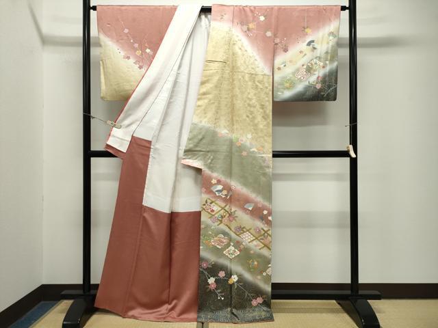 平和屋着物●訪問着　扇面花文　暈し染め　金銀彩　正絹　逸品　CABM5079gh