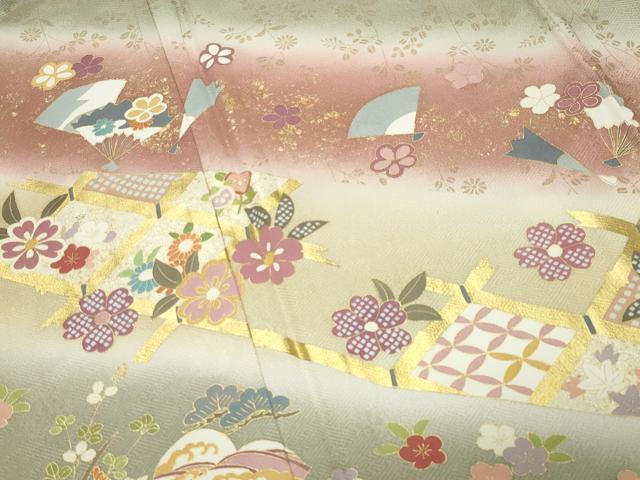 平和屋着物●訪問着　扇面花文　暈し染め　金銀彩　正絹　逸品　CABM5079gh