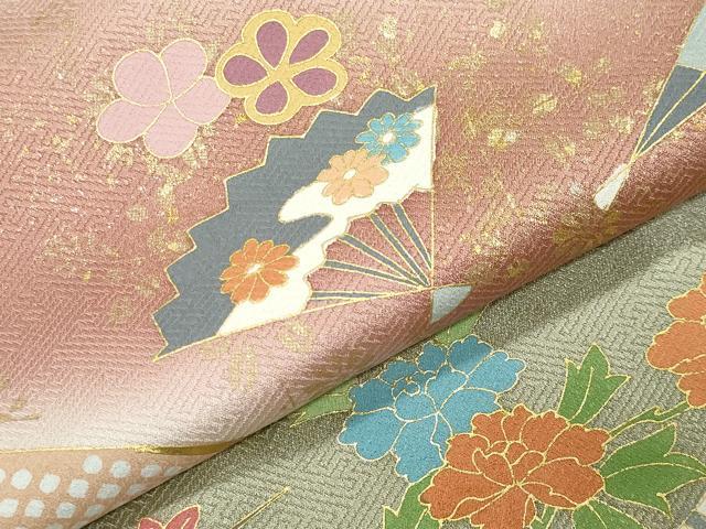 平和屋着物●訪問着　扇面花文　暈し染め　金銀彩　正絹　逸品　CABM5079gh