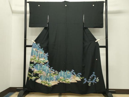 平和屋着物●本加賀友禅作家　寺西一紘　黒留袖　風景文　正絹　逸品　CABM5082gh