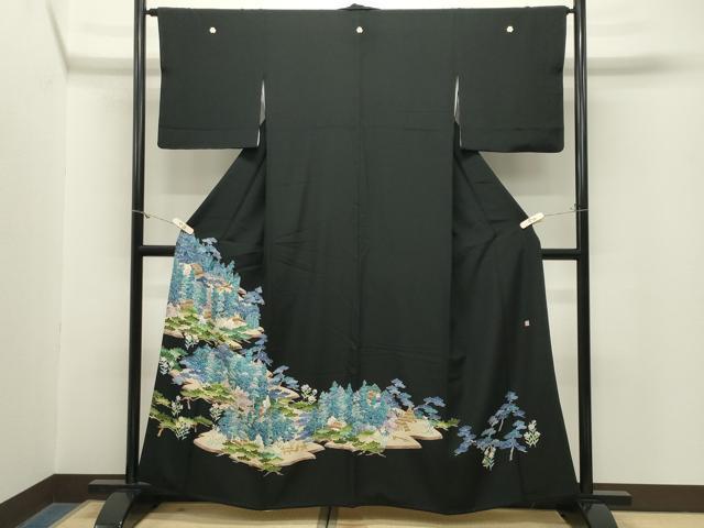 平和屋着物●本加賀友禅作家　寺西一紘　黒留袖　風景文　正絹　逸品　CABM5082gh