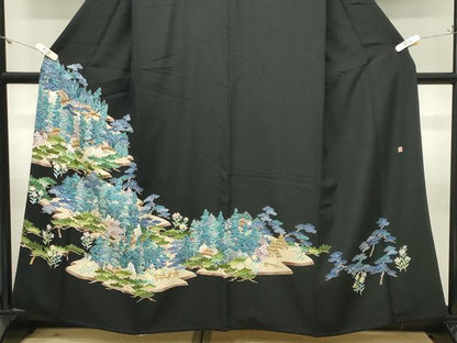 平和屋着物●本加賀友禅作家　寺西一紘　黒留袖　風景文　正絹　逸品　CABM5082gh