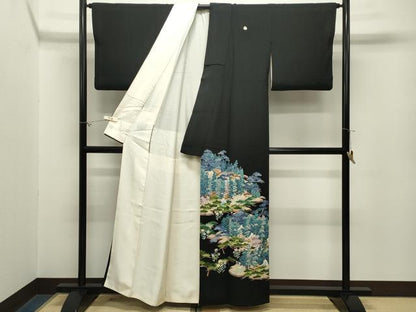 平和屋着物●本加賀友禅作家　寺西一紘　黒留袖　風景文　正絹　逸品　CABM5082gh