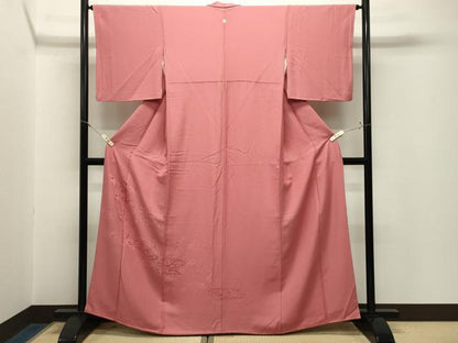平和屋着物●豪華色留袖　色無地　辻が花地紋　甚三紅色　正絹　逸品　CABM5088gh