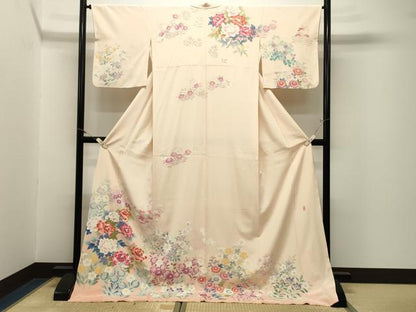 平和屋着物●訪問着　友禅　作家物　草花文　暈し染め　ロング丈　正絹　逸品　CABM5098gh