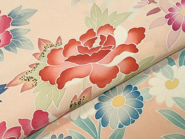 平和屋着物●訪問着　友禅　作家物　草花文　暈し染め　ロング丈　正絹　逸品　CABM5098gh