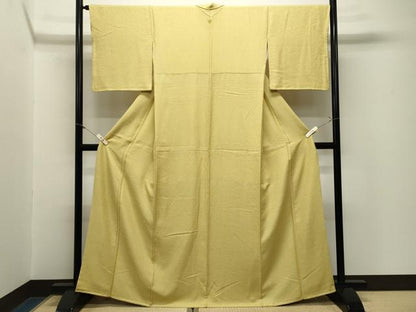平和屋着物●上質な色無地　吉祥地紋　淡黄色　正絹　逸品　CABM5104gh