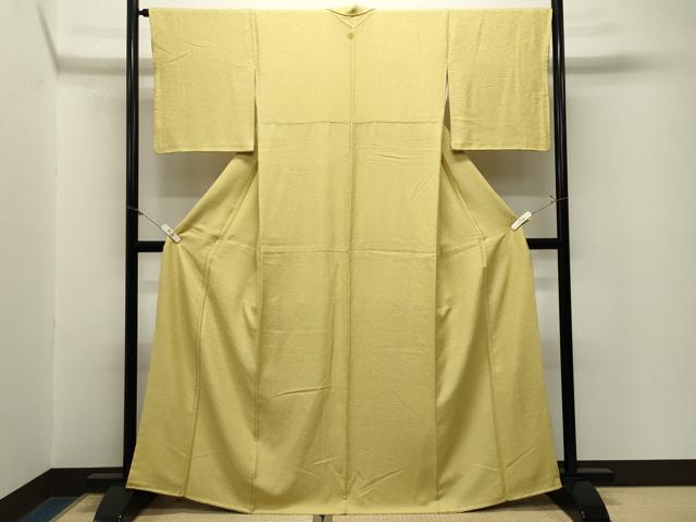 平和屋着物●上質な色無地　吉祥地紋　淡黄色　正絹　逸品　CABM5104gh