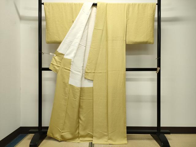 平和屋着物●上質な色無地　吉祥地紋　淡黄色　正絹　逸品　CABM5104gh
