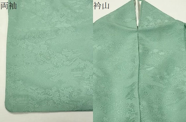 平和屋着物●上質な色無地　風景地紋　薄青色　正絹　逸品　CABM5108gh