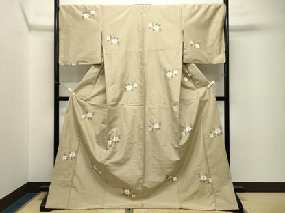 平和屋着物●上質な紬　枝花文　三越扱い　ロング丈　正絹　逸品　未使用　CABM5109gh