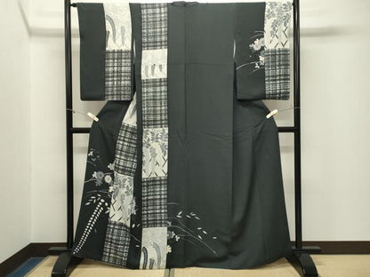 平和屋着物●染色の魔術師　染乃座・大久保玄才　そめのざ玄才　訪問着　藤花房　黒地　金彩　正絹　逸品　CABM5111gh