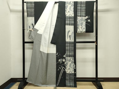平和屋着物●染色の魔術師　染乃座・大久保玄才　そめのざ玄才　訪問着　藤花房　黒地　金彩　正絹　逸品　CABM5111gh