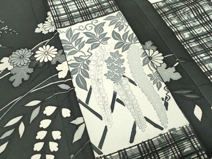 平和屋着物●染色の魔術師　染乃座・大久保玄才　そめのざ玄才　訪問着　藤花房　黒地　金彩　正絹　逸品　CABM5111gh