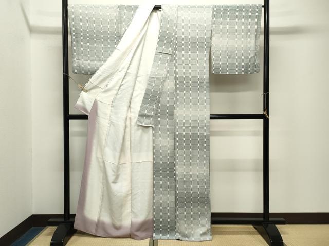 平和屋着物●上質な小紋　格子柄　正絹　逸品　CABM5117gh