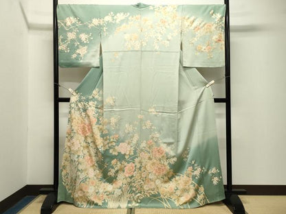 平和屋着物●訪問着　駒刺繍　牡丹花文　暈し染め　金彩　正絹　逸品　CABM5126gh