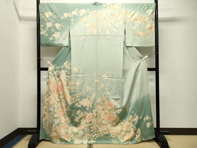 平和屋着物●訪問着　駒刺繍　牡丹花文　暈し染め　金彩　正絹　逸品　CABM5126gh