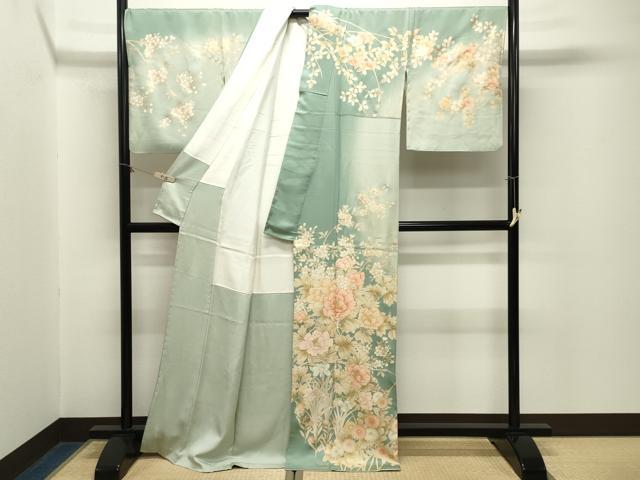 平和屋着物●訪問着　駒刺繍　牡丹花文　暈し染め　金彩　正絹　逸品　CABM5126gh