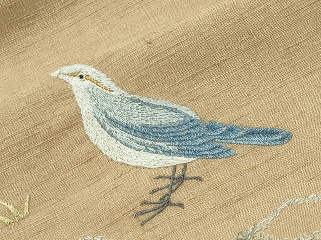 平和屋着物●色留訪問着　紬地　作家物　総刺繍　鳥　正絹　逸品　CABM5127gh