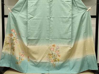 平和屋着物●訪問着　紬地　作家物　ろうけつ染　草花文　暈し染め　金彩　正絹　逸品　CABM5128gh