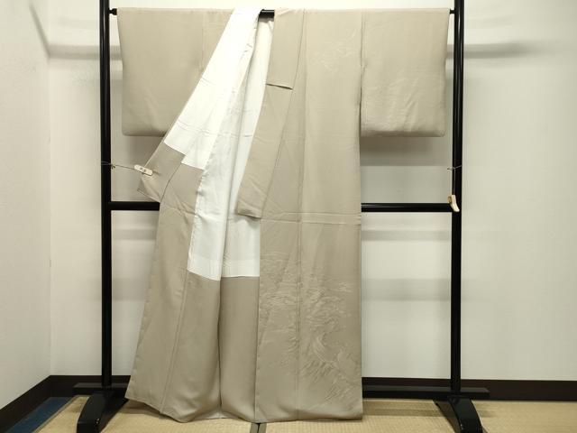 平和屋着物●無地絵羽訪問着　霞地紋　白橡色　正絹　逸品　CABM5136gh