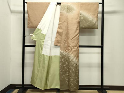 平和屋着物●創業140年　小糸染芸の四代目　小糸敏夫　訪問着　紬地　刺繍　萩文　暈し染め　正絹　逸品　CABM5140gh