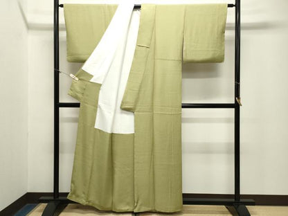 平和屋着物●上質な色無地　抹茶色　正絹　逸品　未使用　CABM5143gh