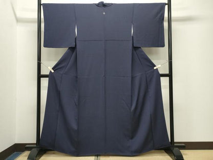 平和屋着物●上質な色無地　狩猟地紋　鉄紺色　正絹　逸品　CABM5157gh