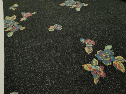 平和屋着物●上質な小紋　草花文　黒地　金彩　正絹　逸品　CABM5163gh