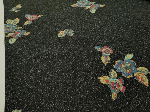 平和屋着物●上質な小紋　草花文　黒地　金彩　正絹　逸品　CABM5163gh