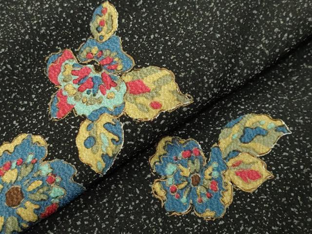 平和屋着物●上質な小紋　草花文　黒地　金彩　正絹　逸品　CABM5163gh