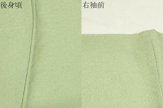 平和屋着物●上質な色無地　舞花地紋　若葉色　反端付き　正絹　逸品　CABM5177gh