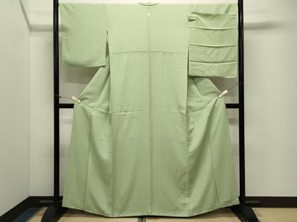 平和屋着物●上質な色無地　舞花地紋　若葉色　反端付き　正絹　逸品　CABM5177gh