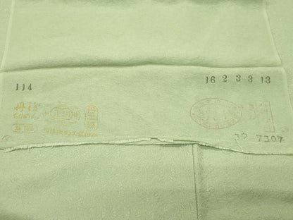 平和屋着物●上質な色無地　舞花地紋　若葉色　反端付き　正絹　逸品　CABM5177gh