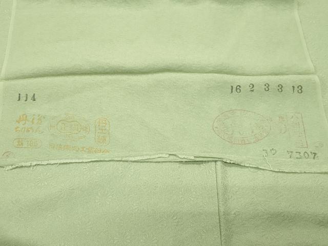 平和屋着物●上質な色無地　舞花地紋　若葉色　反端付き　正絹　逸品　CABM5177gh