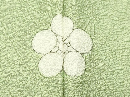 平和屋着物●上質な色無地　舞花地紋　若葉色　反端付き　正絹　逸品　CABM5177gh