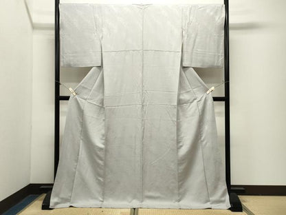 平和屋着物●上質な色無地　吉祥地紋　白鼠色　ロング丈　正絹　逸品　CABM5181gh