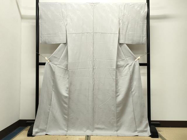 平和屋着物●上質な色無地　吉祥地紋　白鼠色　ロング丈　正絹　逸品　CABM5181gh