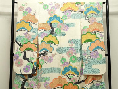 平和屋着物●名門　藤娘きぬたや・総絞り　振袖　枝梅文　正絹　逸品　CABM5187gh