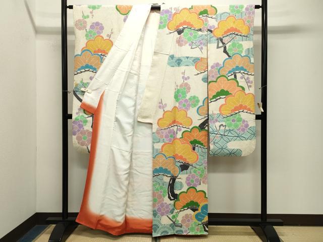平和屋着物●名門　藤娘きぬたや・総絞り　振袖　枝梅文　正絹　逸品　CABM5187gh