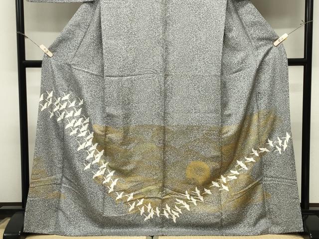 平和屋着物●訪問着　群鶴文　たたき染め　金彩　三越扱い　ロング丈　正絹　逸品　CABM5199gh