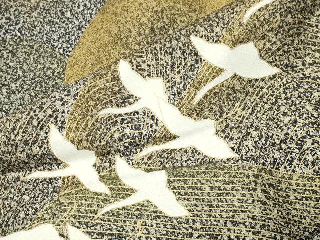 平和屋着物●訪問着　群鶴文　たたき染め　金彩　三越扱い　ロング丈　正絹　逸品　CABM5199gh