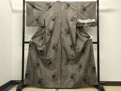 平和屋着物●本場大島紬　9マルキ　泥染め　色紙重ね風景文　山本織物謹製　証紙付き　正絹　逸品　CABM5202gh