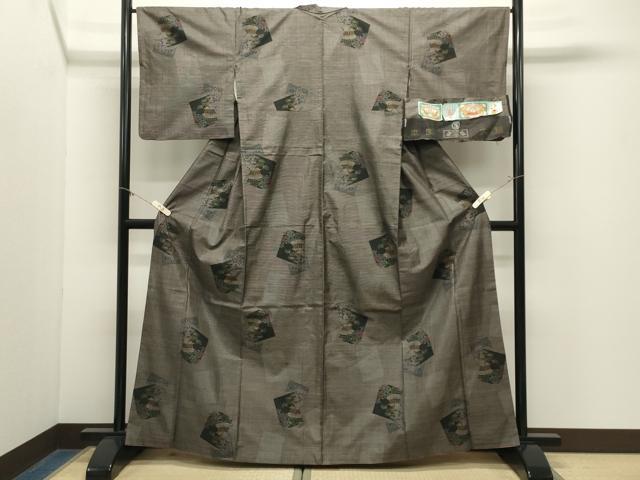 平和屋着物●本場大島紬　9マルキ　泥染め　色紙重ね風景文　山本織物謹製　証紙付き　正絹　逸品　CABM5202gh