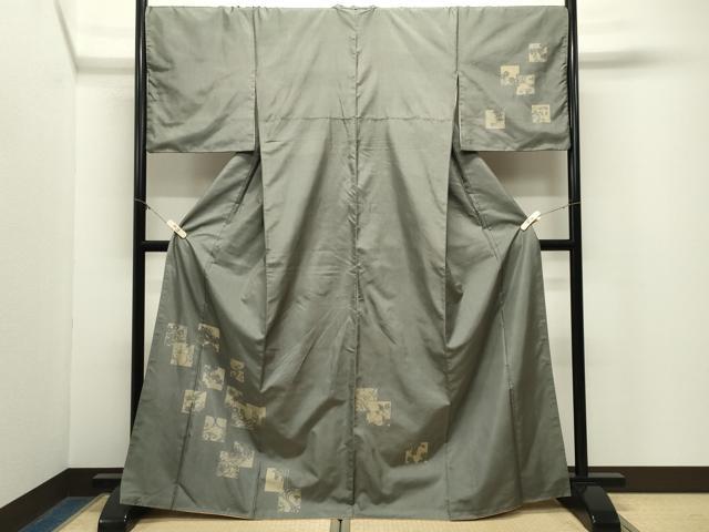 平和屋着物●本場縞大島紬　訪問着　染大島　刺繍　色紙重ね花文　正絹　逸品　CABM5209gh