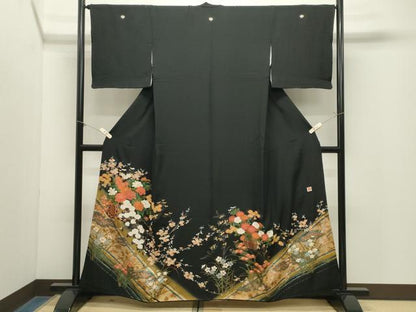 平和屋着物●女優・後藤久美子ブランド　黒留袖　刺繍　花車文　暈し染め　金彩　正絹　逸品　CABM5212gh
