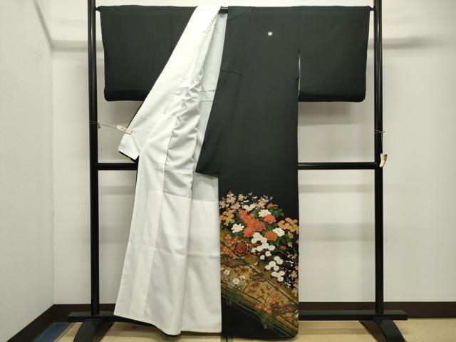 平和屋着物●女優・後藤久美子ブランド　黒留袖　刺繍　花車文　暈し染め　金彩　正絹　逸品　CABM5212gh