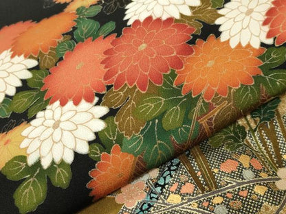 平和屋着物●女優・後藤久美子ブランド　黒留袖　刺繍　花車文　暈し染め　金彩　正絹　逸品　CABM5212gh