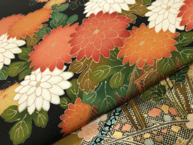 平和屋着物●女優・後藤久美子ブランド　黒留袖　刺繍　花車文　暈し染め　金彩　正絹　逸品　CABM5212gh
